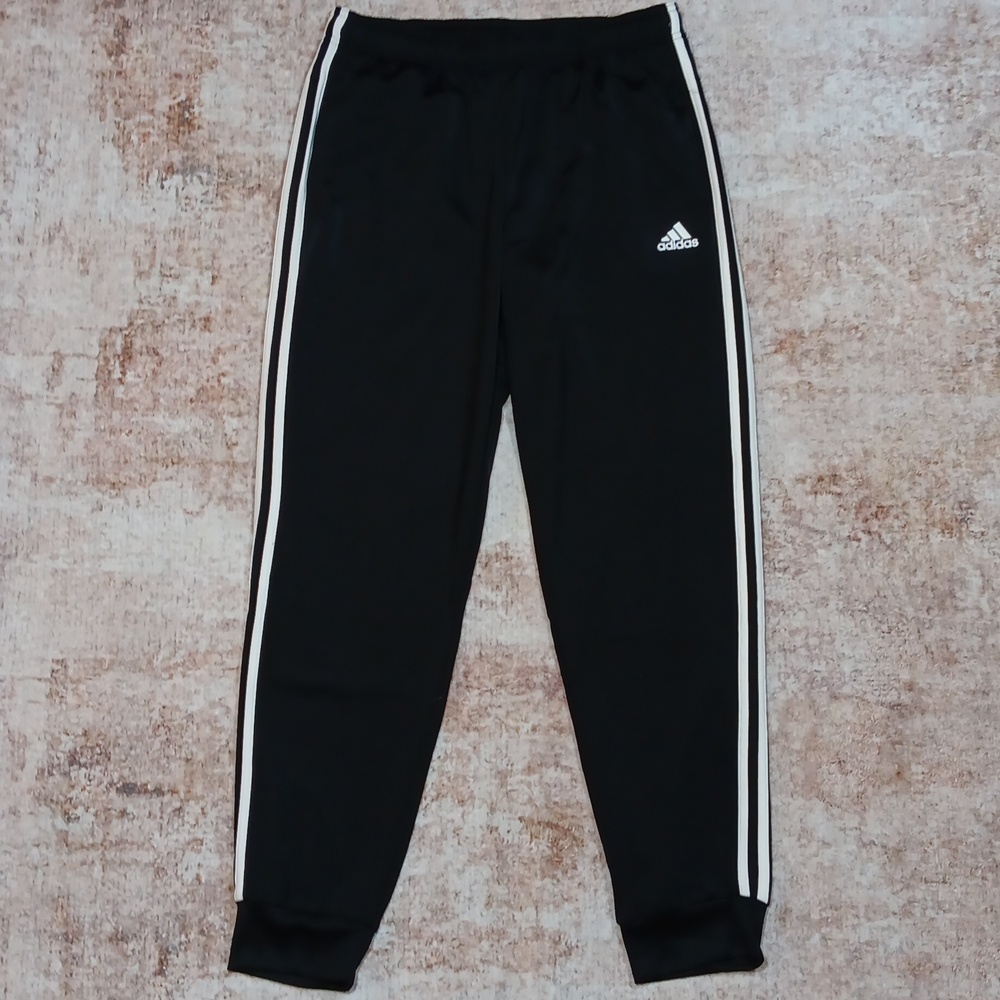 New Adidas Black 3 Stripe Jogger Athletic Pants Mens Medium - Picture 2 of 9